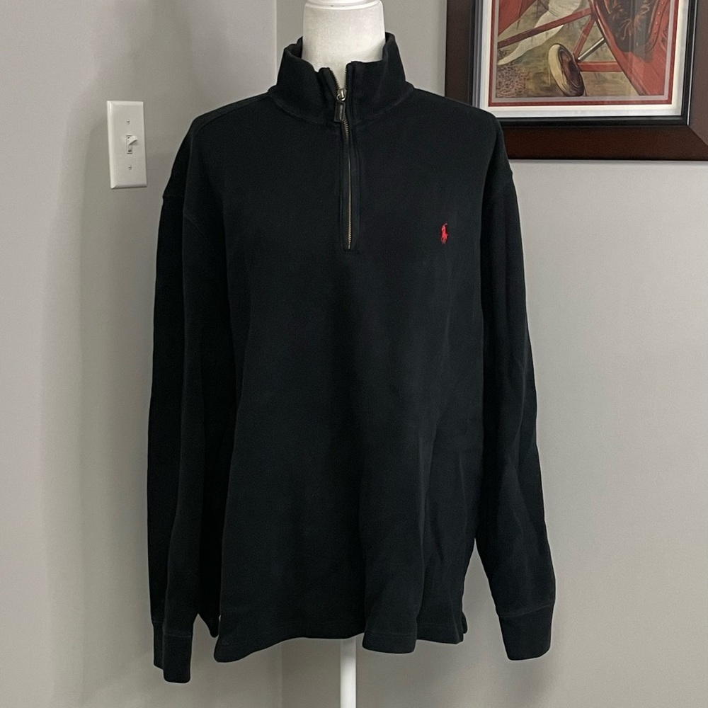 Polo Ralph Lauren mens black pullover quarter 1/4 zip shirt size XL red pony